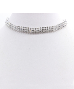 Clear Stone Choker Necklace NB300577 SILVER
